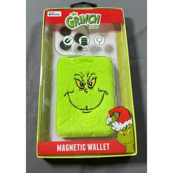 Culturefly Other - Dr. Seuss The Grinch Magnetic Wallet for iPhone MagSafe Green Fuzzy CultureFly
